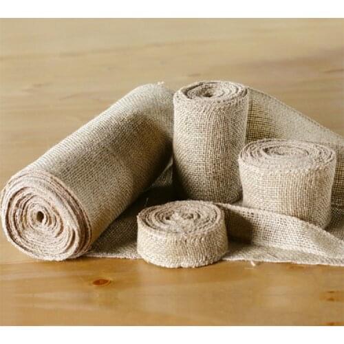 2M Natural Jute Burlap Hessian Ribbon Rolls Vintage Rustic Wedding Decoration Christmas Gift Wrapping Festival Party Home Decor