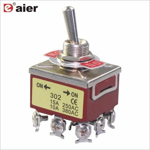 2Pcs CE ON/ON Toggle Switch 3 Poles Double Throw 10A 250VAC 3PDT 2 Positions 9-Pin 12MM Latching Fuction Heavy-Duty Electrical
