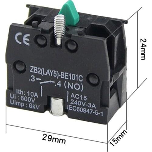 5Pcs AC600V 10A NO Momentary Pushbutton Switch Auxiliary Contact Block XB2-BE101C