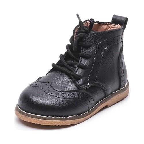 Unisex Flat anti-slip little kids ankle Boots lace up round toe kids boots