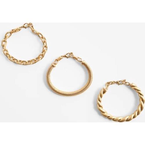 ZA Bracelet Fashion Simple Womens Gold Color Metal Geometric Chain Shape Bangles Bracelets Punk Style Party Statement Jewelry