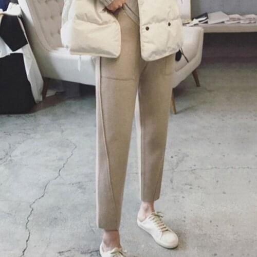 2021 Women Spring Autumn New High Waist Casual Sweater Pants Female Loose Straight Pants Ladies Solid Color Knit Trousers U546