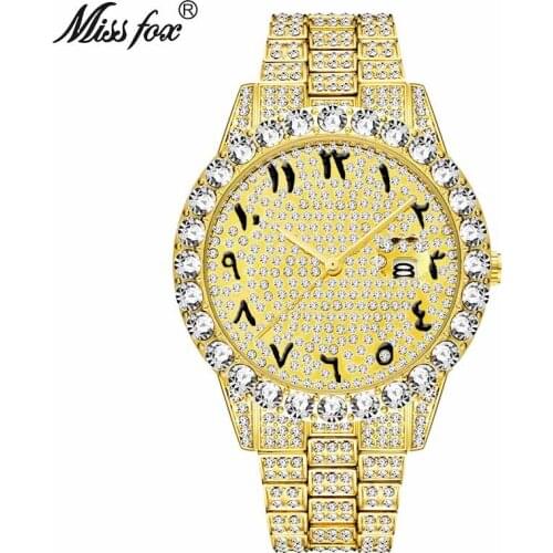 Arabic Numerals Mens Watches Top Brand Luxury Watch Men 18k Gold Big Diamond With Canlender Classic Male Iced Out Watch