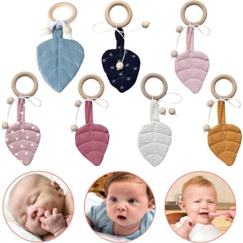 Baby Wooden Teether Ring DIY Leaf Shape Chewing Teething Nursing Soother Molar