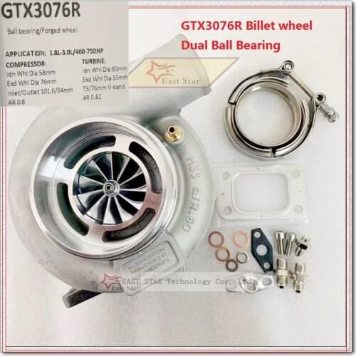 GTX3076R GT3076R Dual Ball Bearing Forged wheel Turbine AR 0.82 T3 V-band C 0.60 Universal Turbo 1.8-3.0L 400-750HP Turbocharger