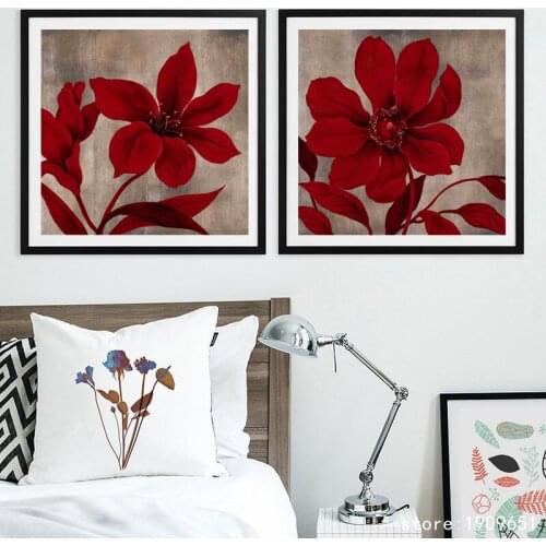 Cotton no frame pastoral red flowers canvas printings oil painting printed on cotton modern home wall art decoration pictures
