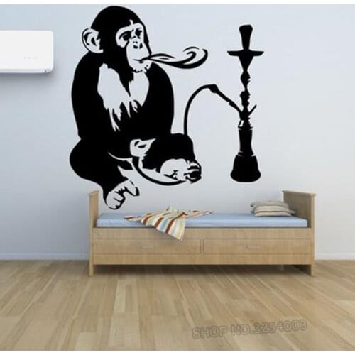ShiSha Hookah Wall Decal Smoke Window Shop Decor Monkey With Hookah Relax Arabic Decals Removable Monkey Wall Sticker L850