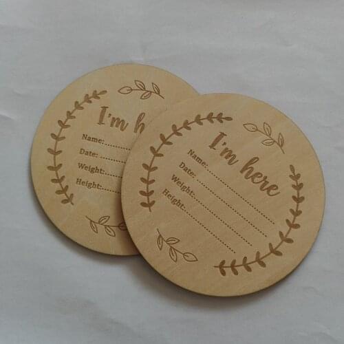 10pcs hello world i'm here wooden engraved Newborn Baby Announcement cards Birth Stats Sign ard Baby Kids Photography Props