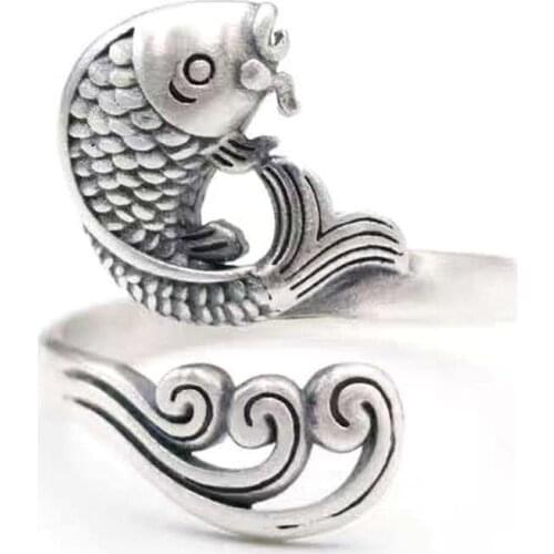 Koi fish ring fancy carp jewelry 2020 New Stainless Steel Koi Fish Adjust Rings For Women Party Vintage Jewelry