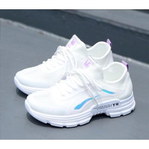Sports running shoes womens mesh breathable hollow comfortable flat bottom white shoes casual sports shoes