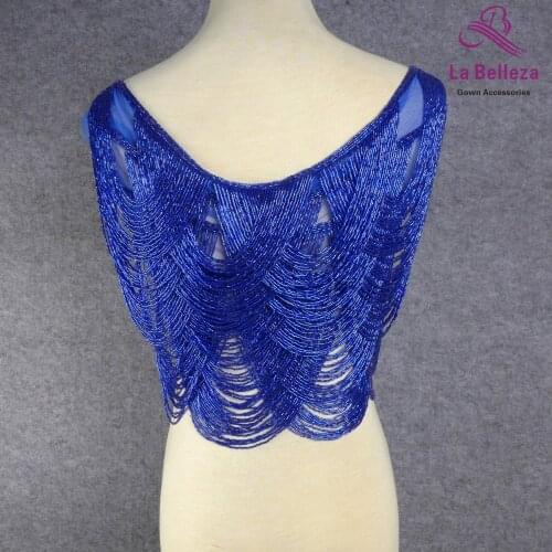 La Belleza Parabolic Navy patch,fringe appliques,silver beads patch,crystal appliques,wedding gown appliques,Gold beaded patch