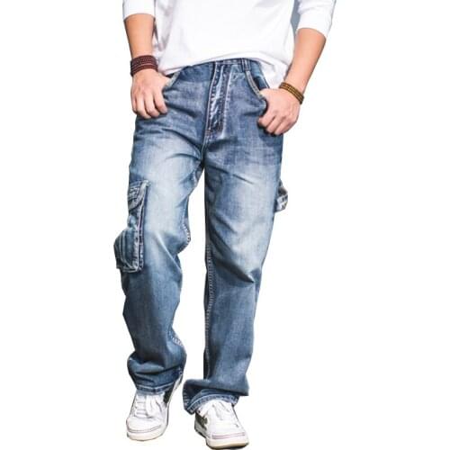 Mcikkny Men Cargo Casual Jeans Trousers Multi Pockets Hip Hop Denim Pants For Male plus Size 30-46 Streetwear