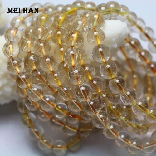 Meihan Free shipping (2 bracelets/set) natural gold rutilated quartz 7.5-8mm round loose beads stone for jewelry making design