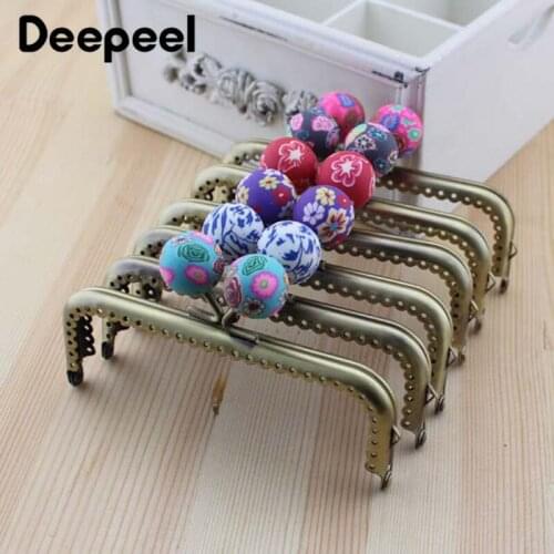 5Pcs 12cm Metal Purse Bag Handle Frame Bead Kiss Clasp Retro Brass Wallet Sewing Brackets Buckle DIY Hardware Accessories BK294