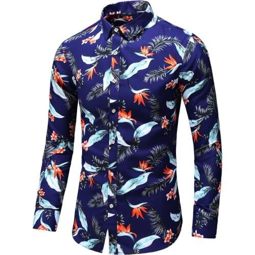 New Men Hipster Flower Printed Long Sleeve Shirt autumn Male Slim fit Casual Dress Shirts Chemise Homme Plus Size 6XL 7XL