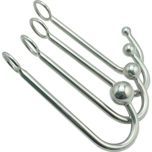New stainless steel metal anal hook with ball hole butt plug dilator prostate massager SM bondage sex toy for man male