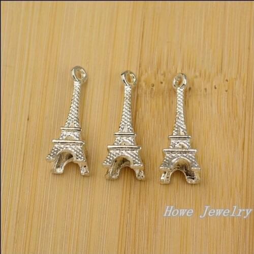 Wholesale 75 PCS Vintage Charms Eiffel Tower Pendant Bright silver Fit Bracelets Necklace DIY Metal Jewelry Making JC-645