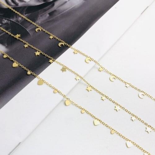 Stainless Women 18k Gold Sequins Coin Heat Tassel Pendant Choker Necklace Ladies Short Chain Moon Star Collares Jewelry Gift