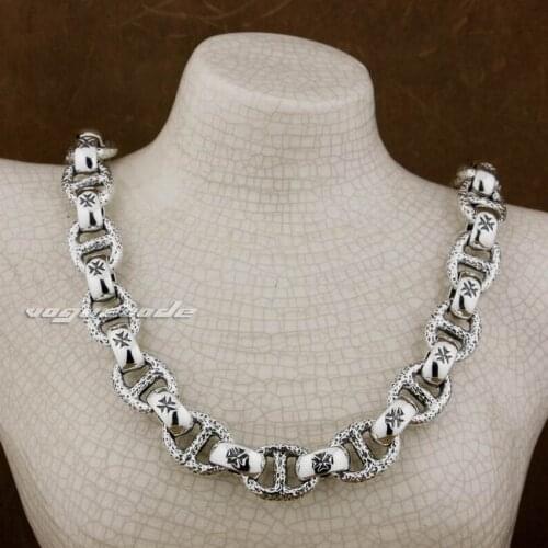 Huge & Heavy Solid 925 Sterling Silver Mens Biker Rocker Punk Necklace 8W006N 18" to 36"