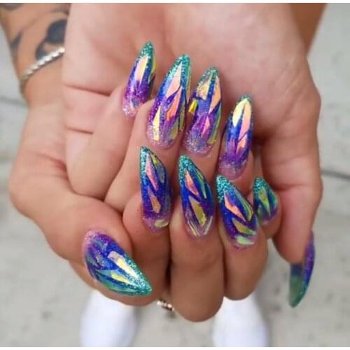 10Rolls Iridescent Unicorn Nail Foils 100X4cm Nail Art Glass Rainbow Mirror Film Broken Aurora Transparent Stickers Decals H