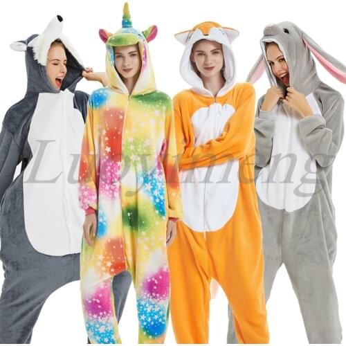 New Unicorn Pajamas For Adult Onesies Pyjamas Women Animal Hooded Sleepwear Big Boys Girls Jumpsuit Flannel Warm Winter Homewear