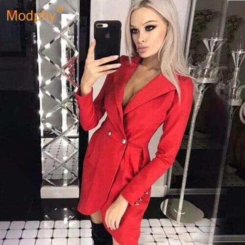 2020 Fall/Autumn New Red Suit Dress Sexy V-neck Long Sleeve High Waist Mini Dress Fashion Club Casual Party Vestidos