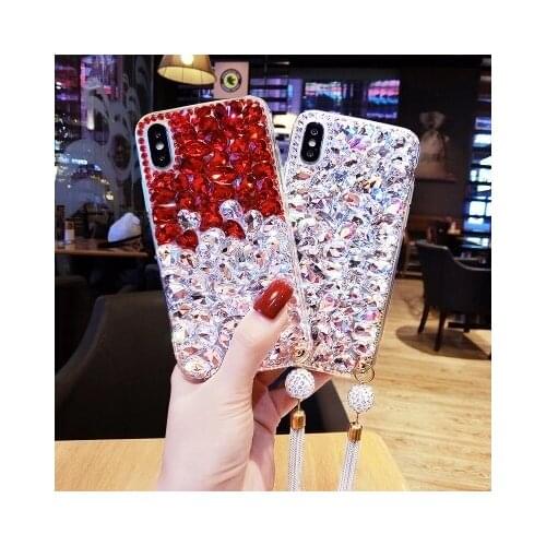 XSMYiss Bling Rhinestone Crystal Diamond Soft Back Pendant Phone Case Cover For iPhone 12 11 Pro MAX 6 6S 7 8 Plus X Xs Max XR