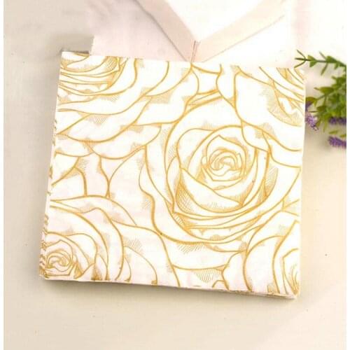 20Pcs/Bag Gold Rose Napkins Paper Pattern Decoupage Napkin Paper Tissue for Xmas Wedding Decor Party Table Supplies