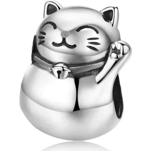 2021 New Silver Color Lucky Cat Beads Fits Pandora Charm Bracelet&Bangle DIY Women Jewelry Making Dropshipping