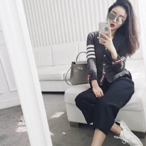 2021 spring and autumn all-match sweater striped cardigan V-neck loose sweater cardigan for men and women couples