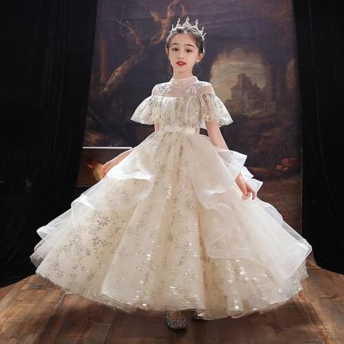 Evening princess dress first communion dress long girls flower wedding kids ball gown baby fluffy elegant costume 2020
