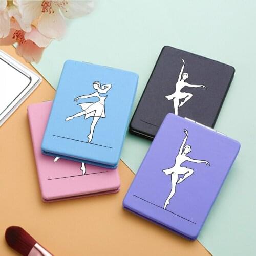 Funny Swan Dance Makeup Mirror with Double Side for Girls Folding Magnifying PU Portable Cosmetic Pocket Compact Vanity Mirrors