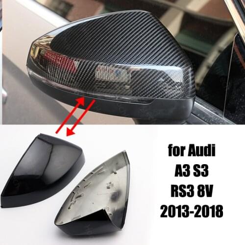 Car Side Shell Replacement Carbon Fiber Pattern Mirror Cover Caps for Audi A3 S3 RS3 8V 2013-2018 Car Styling Accessories