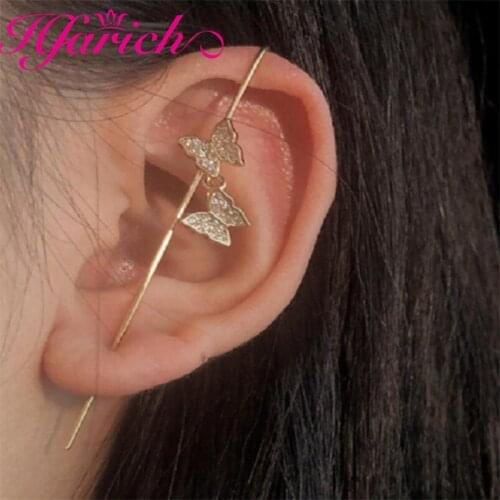Women Fashion Temperament Ear Wrap Crawler Hook Earrings Unique Gold Color Butterfly Earrings Party Bar Jewelry Dames Oorclip