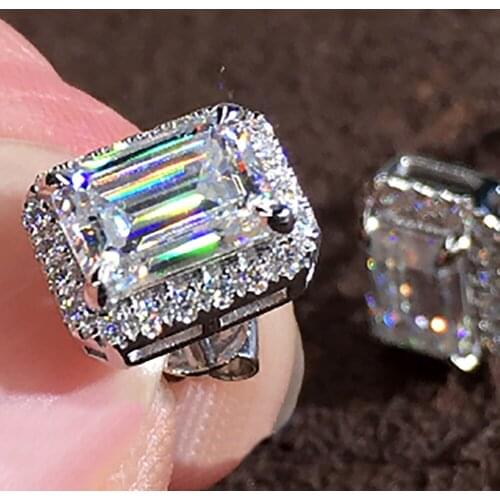 10K White Gold Stud Earrings Women 0.5 1 2 3Ct Emerald Rectangle Moissanite Diamond Present Wedding Anniversary Engagement Party