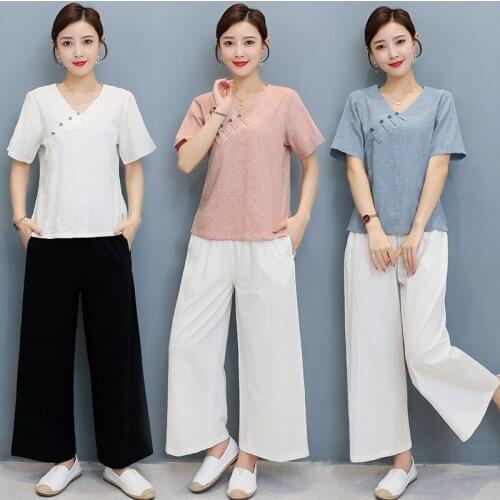 Women Yoga Set Linen Loose Chinese Traditional Sweatshirt+pant Jogger Fitness Tai Chi Kungfu Meditation Casual Workout Gym Set