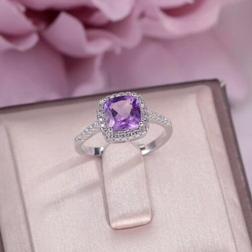Fine Jewelry Midi Rings for Women 925 Sterling Silver 1.5ct Amethyst Natural Gemstone Purple Square Wedding Ring CCRI039