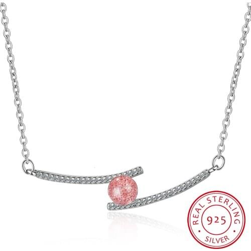 Charm 925 Sterling Silver Natural Strawberry Crystal Micro Zircon Line Necklace For Women Choker S-n356