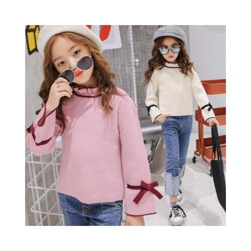 Winter girls sweaters bow baby clothing high collar children clothing knitting christmas girl sweaters for kids cardigan menina
