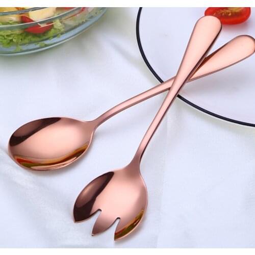 1Pcs Salad Spoon Fork Kitchen Gadgets Dessertspoon 4Color Dinnerware Serving Spoon Set Mug Cup Accessories Stainless Steel