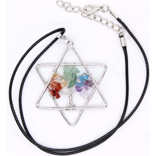 100-Unique 1 Pcs Silver Plated 7 Colors Stone Pendant Black Rope Chain Necklace Lucky Star Jewelry