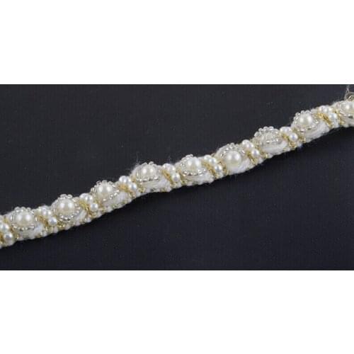 15yard Beaded Braided Rhinestones Trim Lace Fabric Ribbon Pearl Trimming Applique Tape Sew on Sewing Supplies renda t616