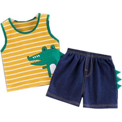 Kids New Summer Cartoon Clothing Children Boys Girls Striped Vest Shorts 2Pcs/sets Baby Infant Clothes Toddler Casual Tracksuit