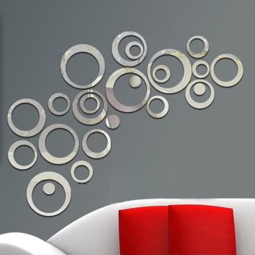 24PCS 3D DIY Circles Mirror Wall Sticker for TV Background Bedroom Door Freezer Removable Decal Sticker Acrylic Decor Wall Art