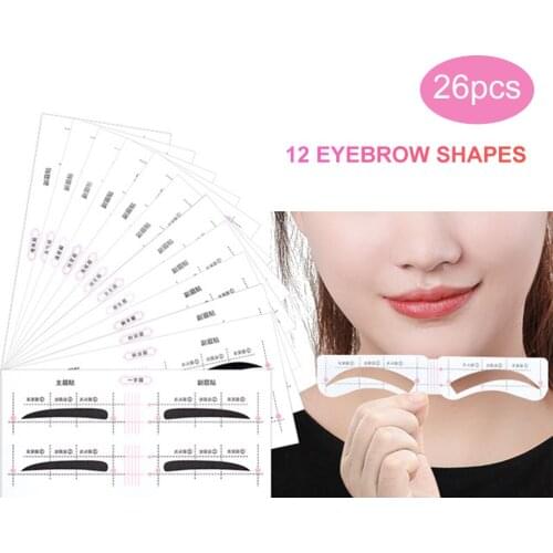 26 Pcs/104 Stickers Reusable Eyebrow Stencil Set Eye Brow DIY Drawing Guide Styling Shaping Grooming Template Card Makeup Beauty