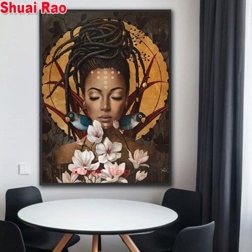 Africa girl diamond painting full square/round drill 5d diy mosaic diamond embroidery icon woman and bird wall art