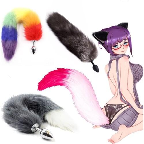 Unisex Erotic Soft Fox Tail Metal/Silicone Anal Insert Dildo Butt Plug Prostate Massager SM Slave Animal Cosplay Party Sex Toys