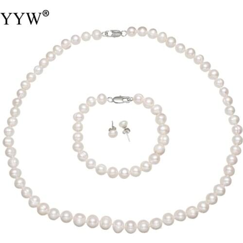Clearance Natural Cultured Freshwater Pearl woman white 7-8mm Approx 17.5 Inch / 7.5 Inch Jewelry Making DIY Necklace Bracelet