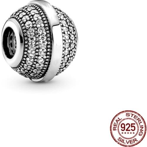 Genuine 925 Sterling Silver Zircon Beaded Beads Fit Original 3mm Bracelet&Bangle Making Fashion DIY Jewelry For Women