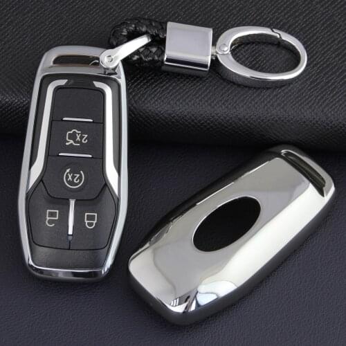 Smart Car Key Cover Fob Case Chain Keychain For Ford Mondeo Mustang Edge Fusion F-150 Explorer Lincoln MKC MKX MKZ Silver